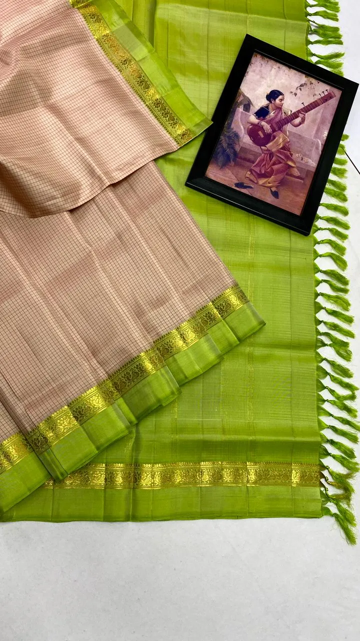 Kanchi Peach Checks Silk Saree